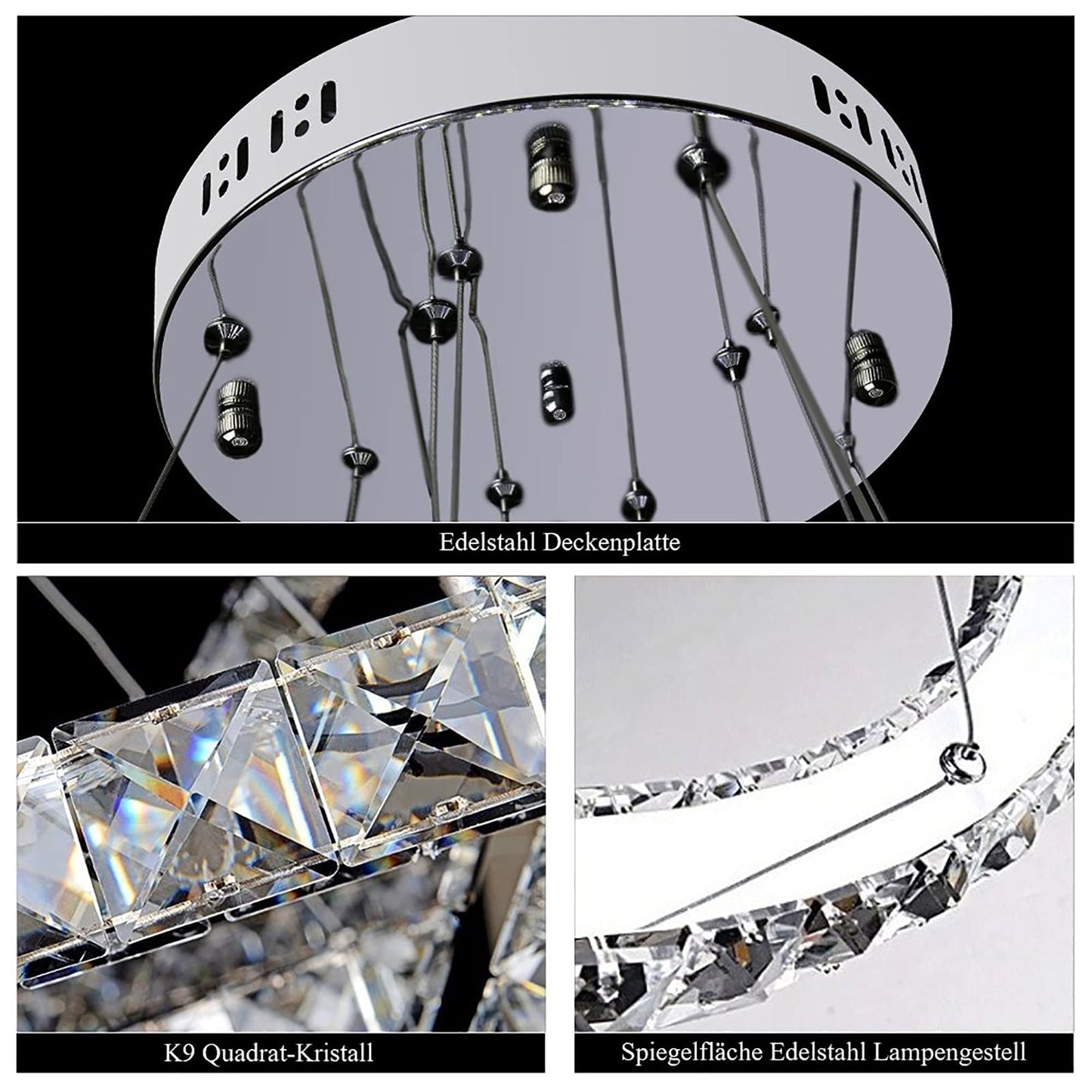 Onforu 48W Modern Crystal LED 2 Ring Design, Creative Chandelier Pendant Light for Bedroom Living Room Dining Room (Dimmable, 48W)