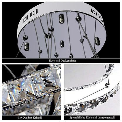 Onforu 48W Modern Crystal LED 2 Ring Design, Creative Chandelier Pendant Light for Bedroom Living Room Dining Room (Dimmable, 48W)