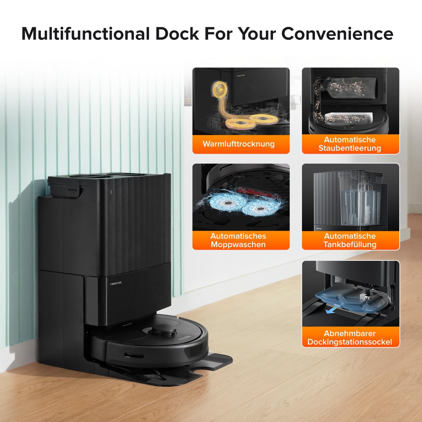 roborock Qrevo robot vacuum with mopping function, dust bin 5500 Pa suction power, 3D mapping, dual spinning mops automatic water refill, emptying, dust bag disposal, cleaning