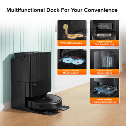 roborock Qrevo robot vacuum with mopping function, dust bin 5500 Pa suction power, 3D mapping, dual spinning mops automatic water refill, emptying, dust bag disposal, cleaning