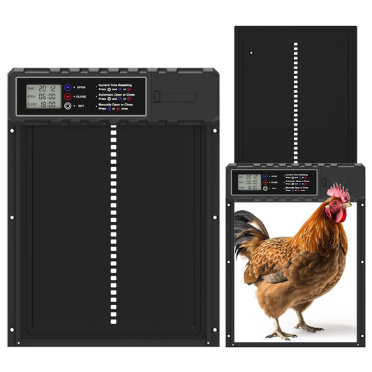 KACNON Aluminum Automatic Chicken Door - Electric chicken door with waterproof large display, timer, pinch protection function - Automatic for chickens, ducks, geese, rabbits, scratch resistant.