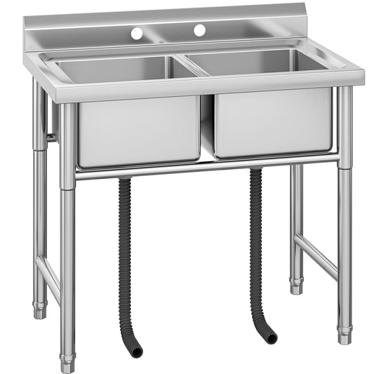YITAHOME Kitchen Sink, Commercial Restaurant Sink, Portable, Freestanding, Catering Sink, Stainless Steel, Outdoor Double Basin Station, Sink for Hotel, Laundry Room, Basement, Garage