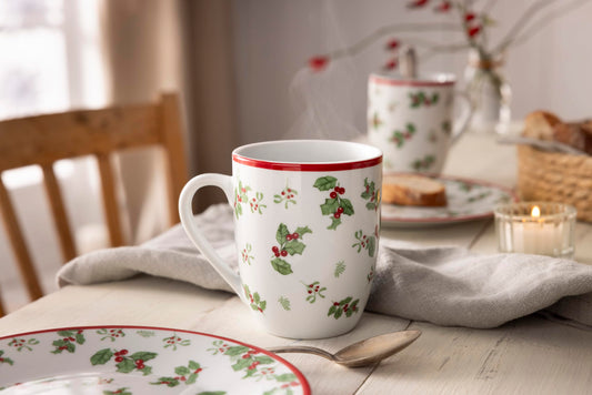 Service set HOLLY 16 pieces for 4 persons/Christmas - Merry Christmas/classic holly decor/porcelain round shape/Waterside England by Retsch Arzberg
