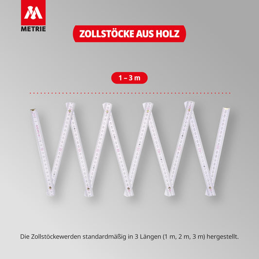 Metrie™ PERFECT 10 Folding Rule/Rules - Folding Ruler | Scale - 2m - natural - Duplex Graduation, Made in the EU - pack of 10