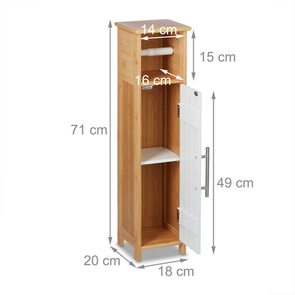Relaxdays standing toilet paper holder, bathroom rack HWD: 71x18x20 cm, MDF & bamboo, toilet paper cabinet, brown/white