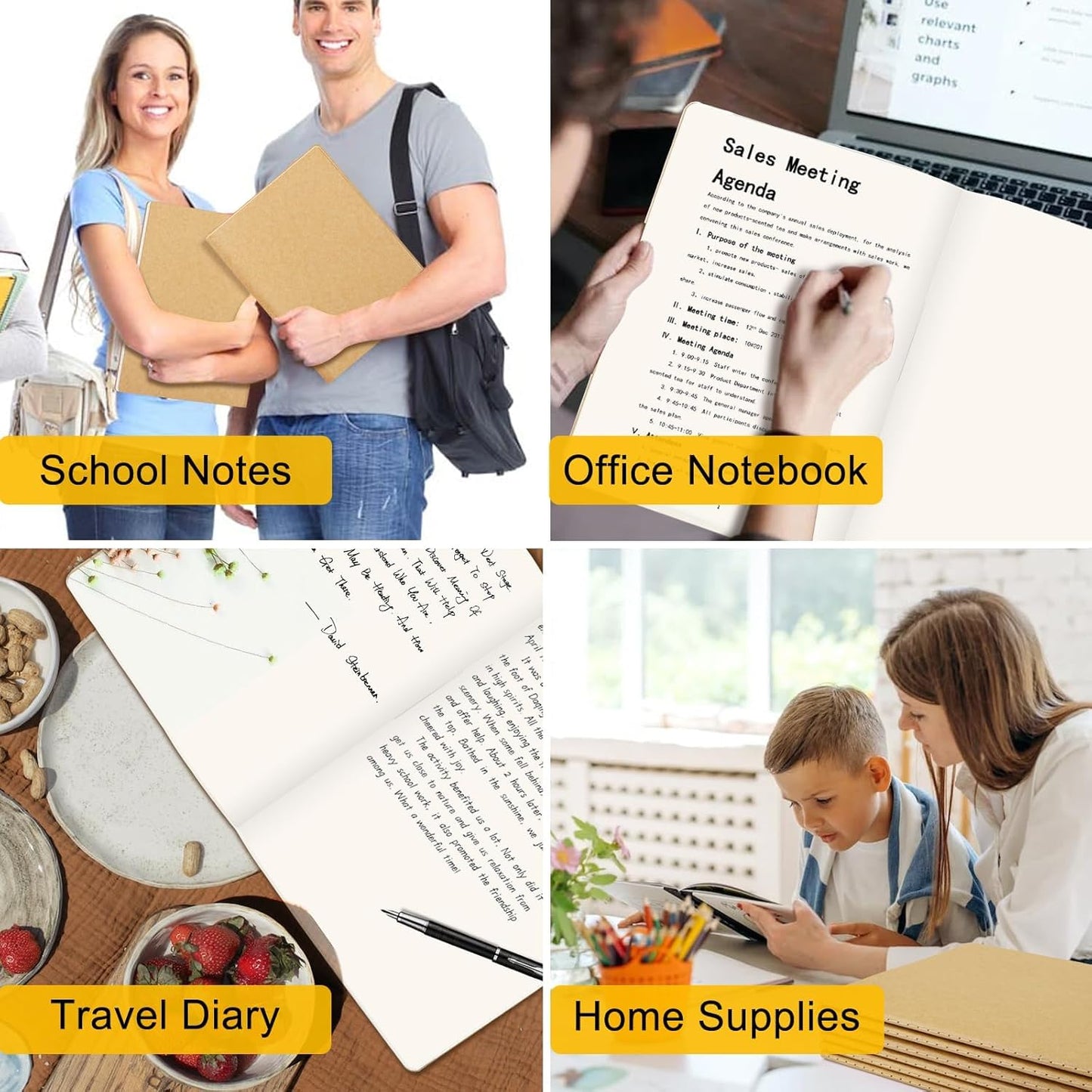 YBCPACK Kraft Grid Notebook A4, 6 Notebook Set, Grid Notepad with 64 pages (32 sheets), Notepad for office, school & travel (21.6x28cm)