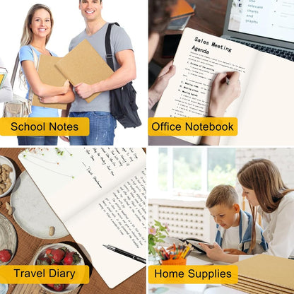 YBCPACK Kraft Grid Notebook A4, 6 Notebook Set, Grid Notepad with 64 pages (32 sheets), Notepad for office, school & travel (21.6x28cm)