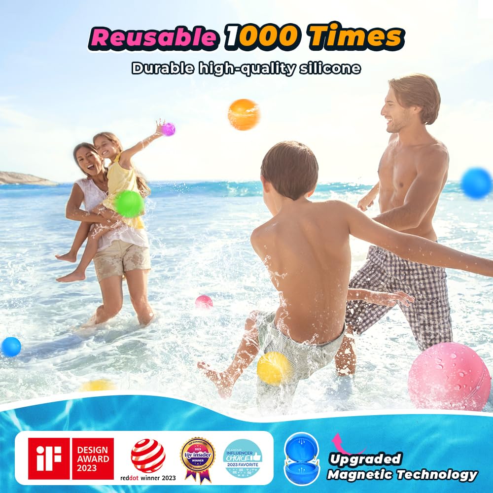 8 reusable water balloons, pool toys for boys and girls, water toys for beach and outdoor activities for kids aged 3-12, summer water toy.
