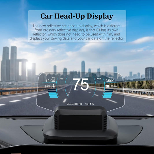 AMROOLOO Dual System Car Head-up Display shows GPS speedometer and other functions. OBD In-Car Dashboard with multiple prompt functions. Suitable for all cars.