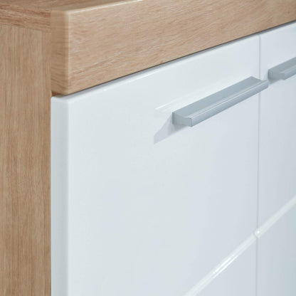 trendteam smart living - Amanda - Bathroom Vanity Cabinet - White/High Gloss White Oak - 1 Shelf - (WxHxD) 60 x 56 x 34 cm - Scratch-resistant