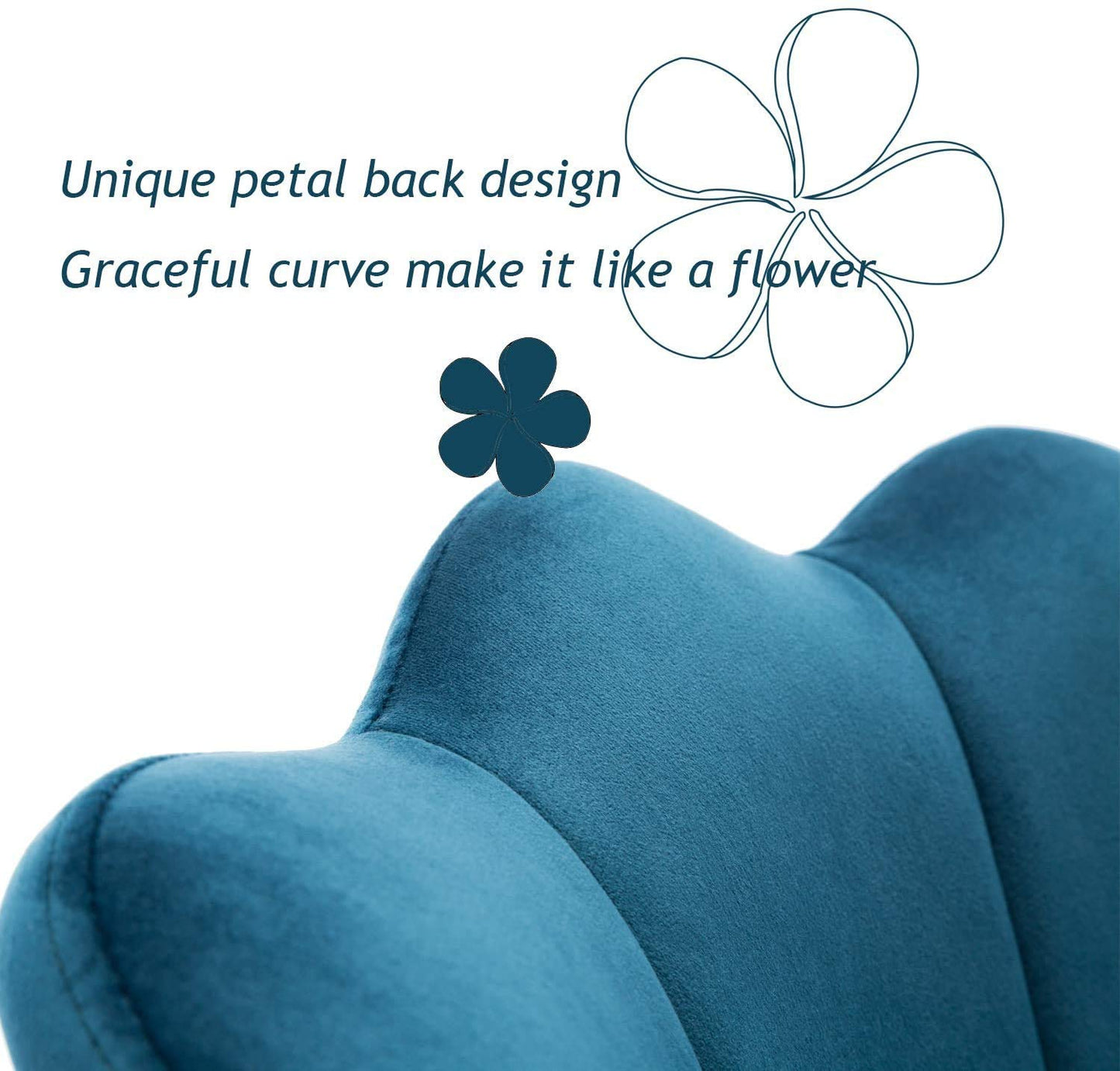 Wahson velvet office chair with wheels, height adjustable swivel computer chair. Ideal for bedroom/vanity. Blue-green color.