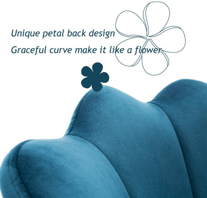 Wahson velvet office chair with wheels, height adjustable swivel computer chair. Ideal for bedroom/vanity. Blue-green color.