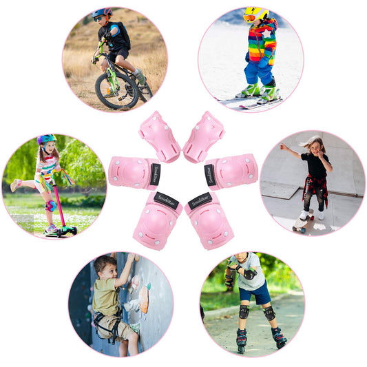 Soudittur Kids Knee Pads Inline Skates Protectors Set 3 IN 1 Children's Knee Elbow Wrist Guards Set for Inline Skates Roller Skates Skateboarding Scooter Riding (Pink, M)