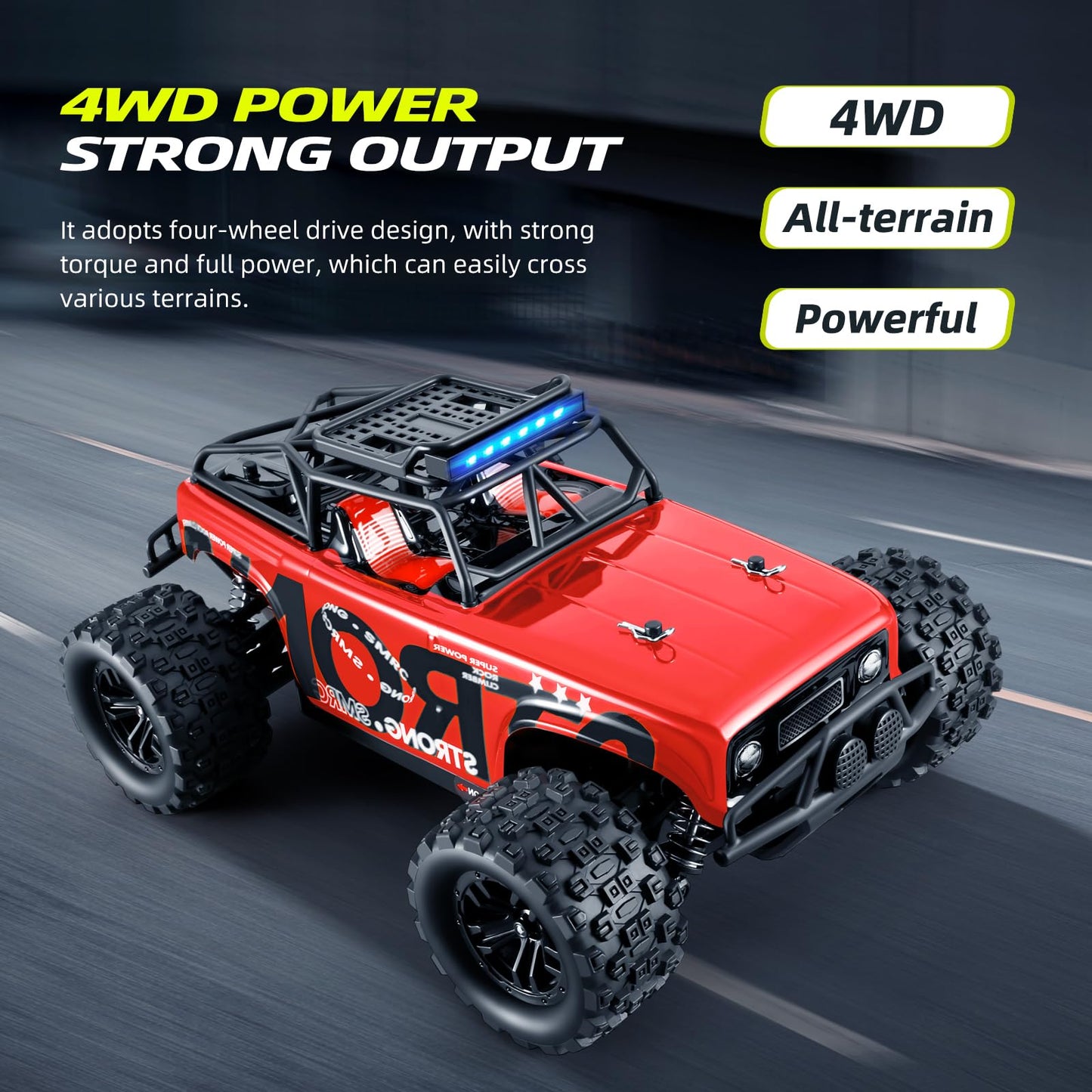 SupKonXi Remote Control Car, 1:18 RC, 40km/h Vehicle, 4WD Offroad Monster Truck, 2.4GHz All Terrain Crawler, 2 Batteries 60 Minutes, Gift for Kids and Teens, Red