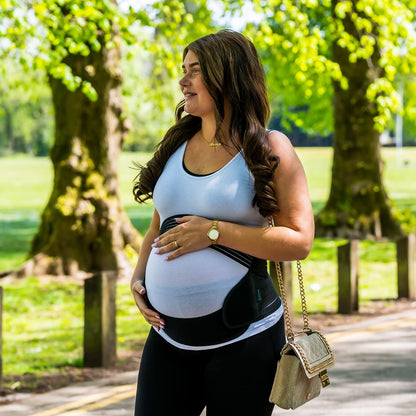 BABYGO® belly belt Pregnancy | Pregnancy belt Support belt belly support pelvic belt | including exercise book - Yoga for pregnant women M Black