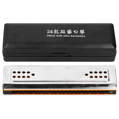 24 Holes C & G Key Double-sided Harmonica, Tremolo Harmonica with Box Musical Instrument for Beginners