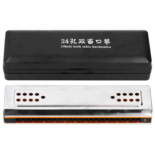 24 Holes C & G Key Double-sided Harmonica, Tremolo Harmonica with Box Musical Instrument for Beginners