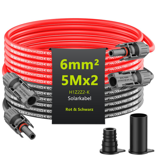 Tool-free solar cable 4mm²/6mm², solar cable extension 1/2/3/5/10m, PV cable (6mm2, 5m)