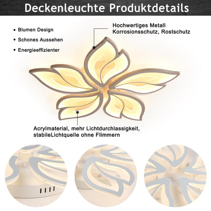 Sky angle LED Ceiling Light with Remote Control Dimmable Bedroom Lamp, Creative Flower Shape Design Living Room Ceiling Light (5 Heads/Ø63cm/24.8in)