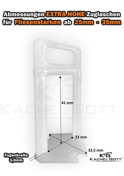 500 EXTRA HIGH tile leveling spacers for tile thicknesses from 25mm to 35mm - TILE GOD® - Joint width 3mm - Levelling spacers - Wedges - Pliers customized individually (500 EXTRA HIGH tile leveling spacers 3mm)