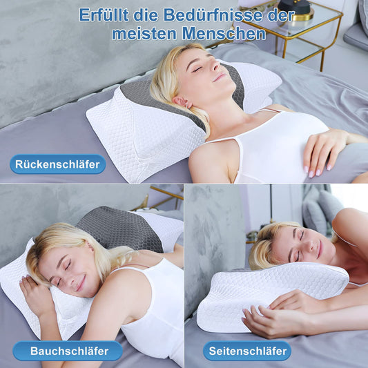 SAHEYER Ergonomic Neck Pillow, Memory Foam Head Pillow Side Sleeper Pillow Orthopedic Neck Support Pillow, 60 x 35.5 x 10/13CM Comfort Sleeping Pillow for Neck-Shoulder Pain Relief