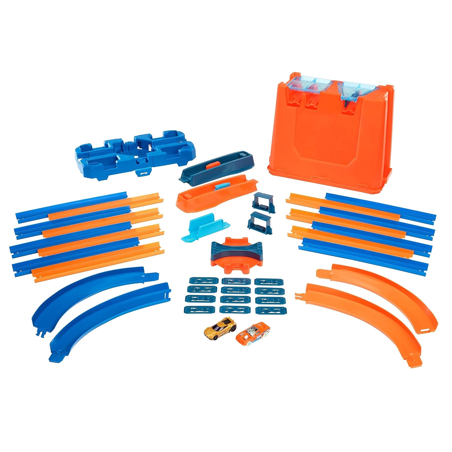 Hot Wheels Track Builder Mega Stunt Box & 01806 5-Pack 1:64 Die-Cast Vehicles Gift Set, 5 toy cars, random selection, for ages 3+