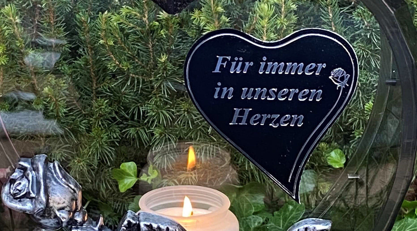 Grave lamp lantern heart shape with inscription "Forever in our hearts" grave light candle grave candle grave decoration 33 cm H.! Grave ornament New model incl. candle, black