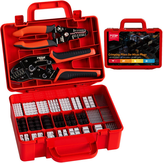 PEBA crimping tool JST connector set, crimp tool 0.03-0.5mm² with 24 styles JST-PH 2.0mm/JST-XH/JST-SM 2.5mm connectors, wire stripper | Crimp tool for 2.0/2.5/2.54/3.0 mm Dupont, JST, KF2510, MolexTE terminals