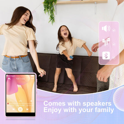 64GB MP3 player with Bluetooth 5.3, 2.4 inch full touchscreen, portable music player with HiFi lossless digital audio, speaker, FM radio, E-Book, supports up to 128GB. Available in pink.