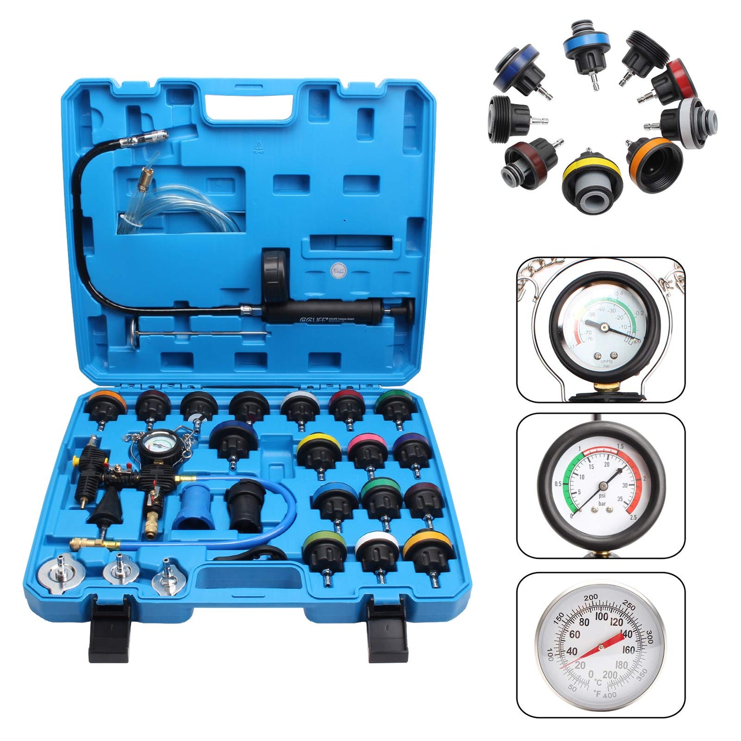 CCLIFE 28pc Cooling System Pressure Tester Coolant Filling Tool Radiator Bleed Kit Coolant Test Kit Water Tank Leak Detector