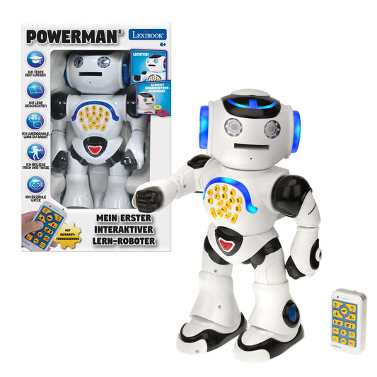 Lexibook Powerman - Educational robot for kids, for learning and playing. Interactive, dances, makes music, quiz games, tells stories, throws discs - ROB50DE.