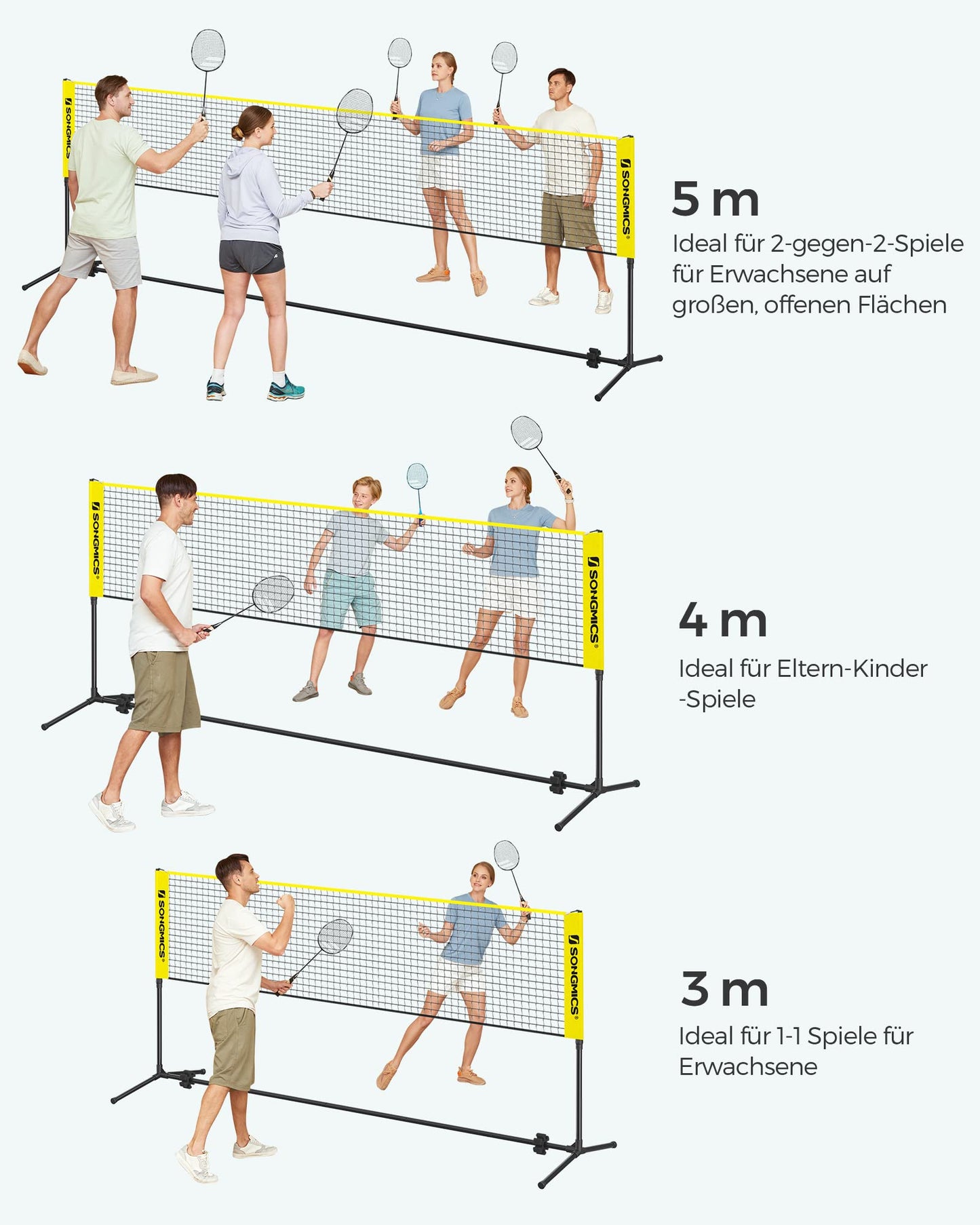 SONGMICS 3m Badminton Net, Volleyball Net, adjustable poles, portable set for tennis, beach volleyball, for garden, park, outdoor, Yellow SYQ300Y