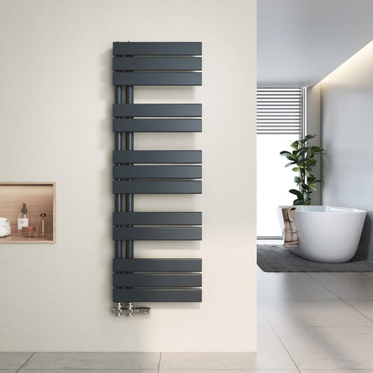 Heilmetz flat design bathroom radiator towel warmer with side connection 400x1176mm in anthracite color, 518W.