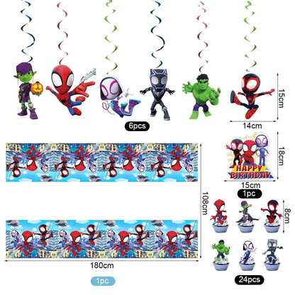 Birthday decoration Spider, decoration birthday kids, Spider superhero birthday set boys, balloon set with tablecloth and backdrop, birthday decorations for themed parties.
