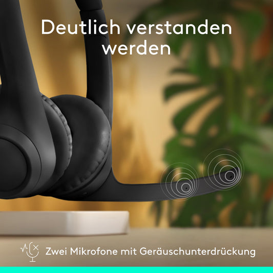 Logitech Zone 300 Wireless Bluetooth Headset with microphone includes noise cancellation, compatible with Windows, Mac, Chrome, Linux, iOS, iPadOS, Android - Black