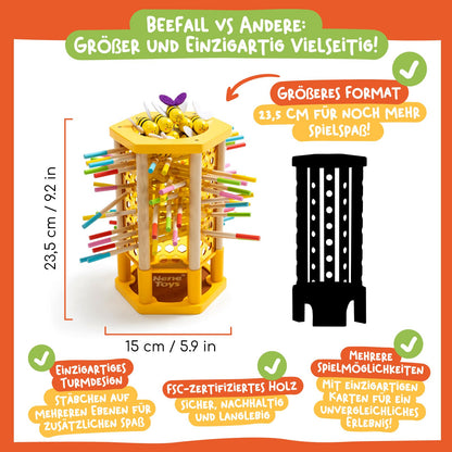 Nene Toys BEEFALL Large, 4-in-1 educational game with bees, Montessori toy for ages 3 and up featuring colorful sticks, dice, and cards - Wooden game for boys & girls 3-9 years - Educational family game