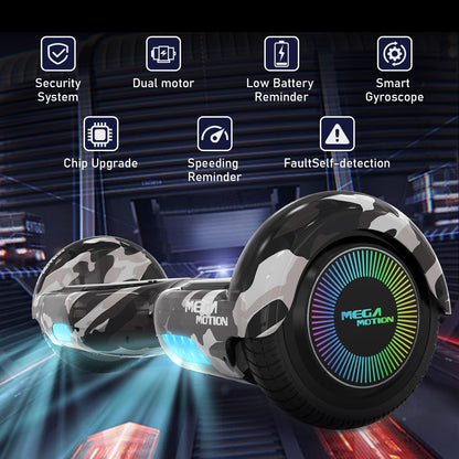 MEGA MOTION hoverboards with hoverkart for kids, 6.5 inch hoverboards with Bluetooth speaker, LED lights, gift for kids and teens.