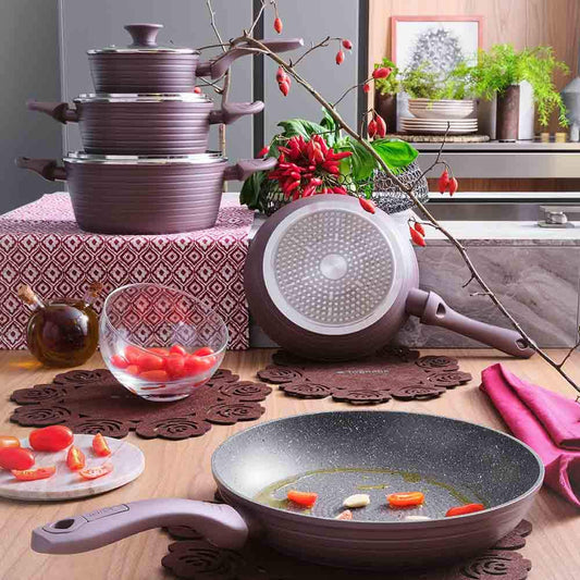 Tognana Cooking Circle Cacao Non-Stick Cookware Set with 2 pans, 3 pots, 3 saucepans, 8 pieces, Aluminum, Brown
