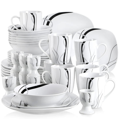 VEWEET porcelain tableware 'Fiona', 40 pieces | Set includes dinner plates, dessert plates, soup bowls, coffee cups, and egg cups | Service for 4-12 people