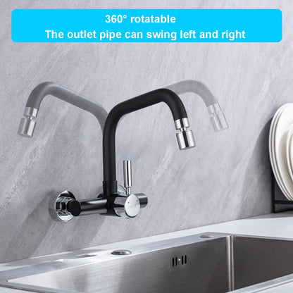 ONCE Wall Mounted Kitchen Faucet with 2 spray modes, Kitchen Faucet Wall Mounted with 360° swivel spout, Mixer Tap Wall Faucet with Modern Design, Black.