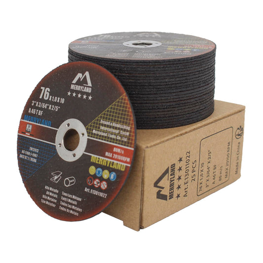 Merryland Cut-off Wheel 76 Metal Stainless Steel for Angle Grinder, 76 X 1.0 mm Thin Flex Wheel Straight 25 Pieces, Expert-Line E13011022-25
