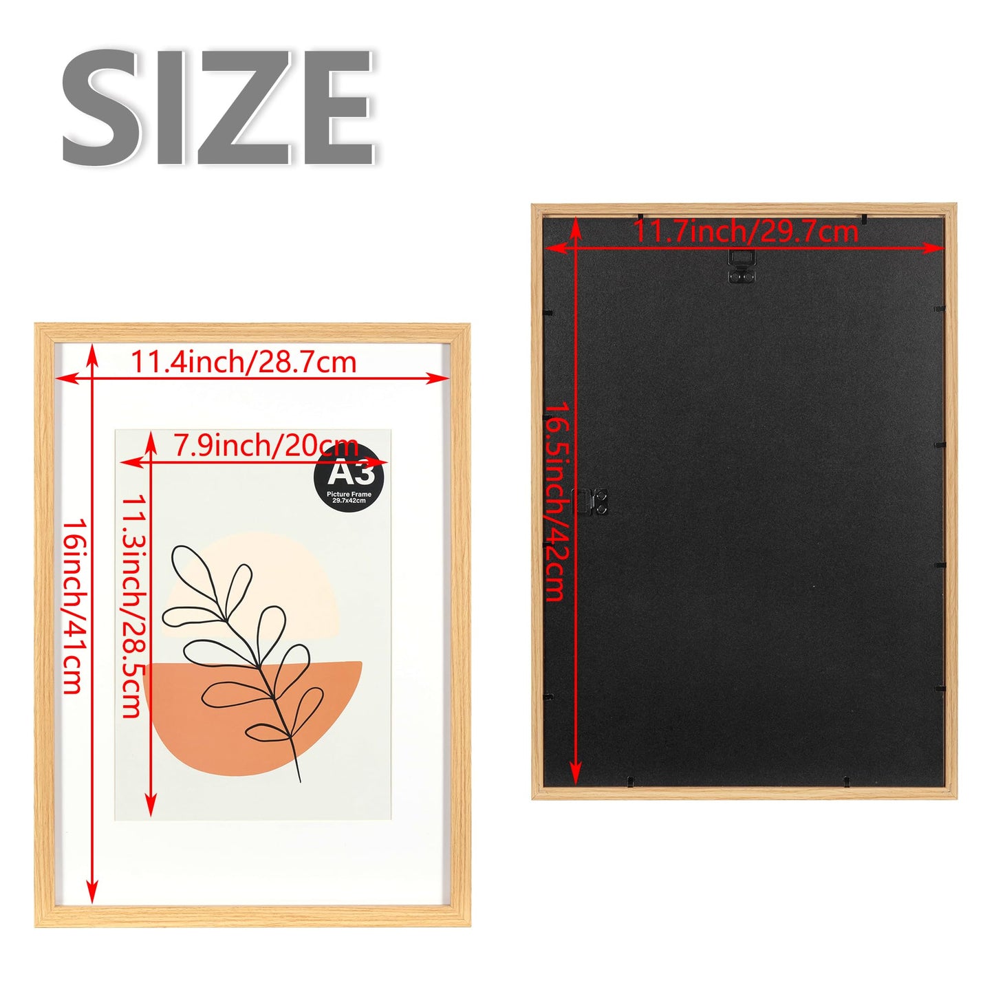 KAIWIN Oak Picture Frame A3 3 Piece Set with Mount 21x30 cm (A4) | Photo Frame with Acrylic Glass for Hanging | For Photos, Posters, Puzzles, Poster Frames