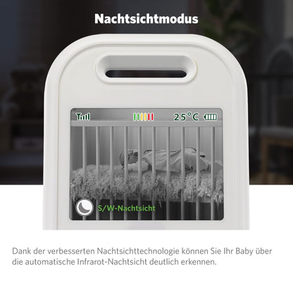LeapFrog LF2423 Baby Monitor has long range, 2.8" video LCD display, 2x zoom, temperature sensor, noise activation, intercom, long battery life, and 720p resolution.