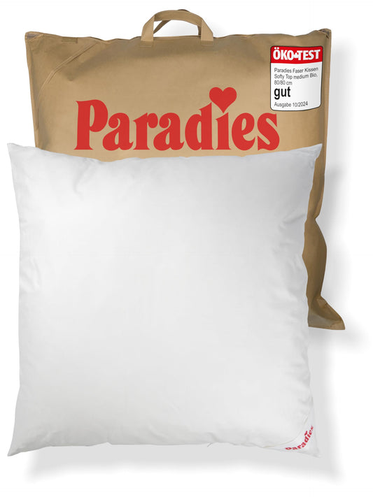 Paradise pillow 80x80 cm with zipper - Softy Top Bio medium with Aloe Vera, medium-firm sleeping pillow, vegan pillow, Öko-Tex 100 Class 1.
