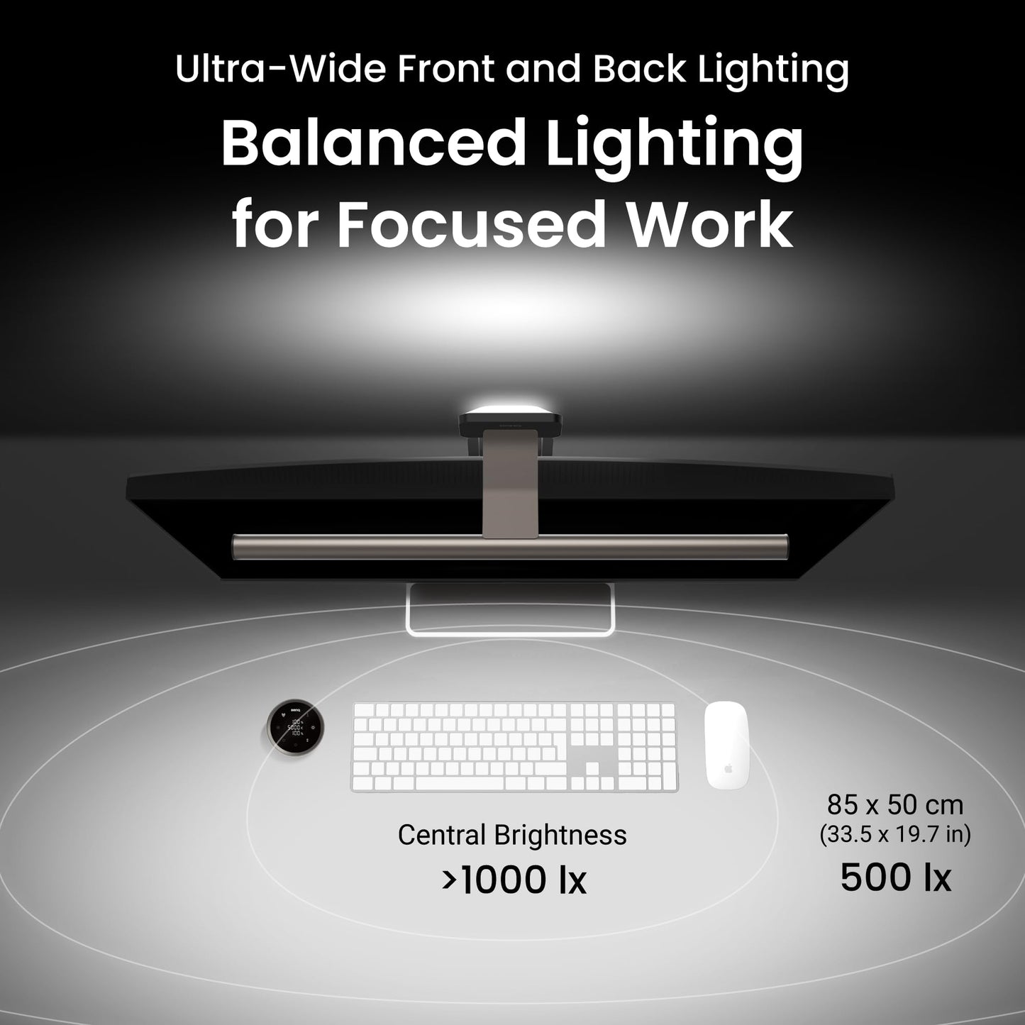 BenQ ScreenBar Halo 2 - LED monitor light with wireless controller, glare-free light, adjustable brightness and color temperature, eye-friendly, USB-powered.