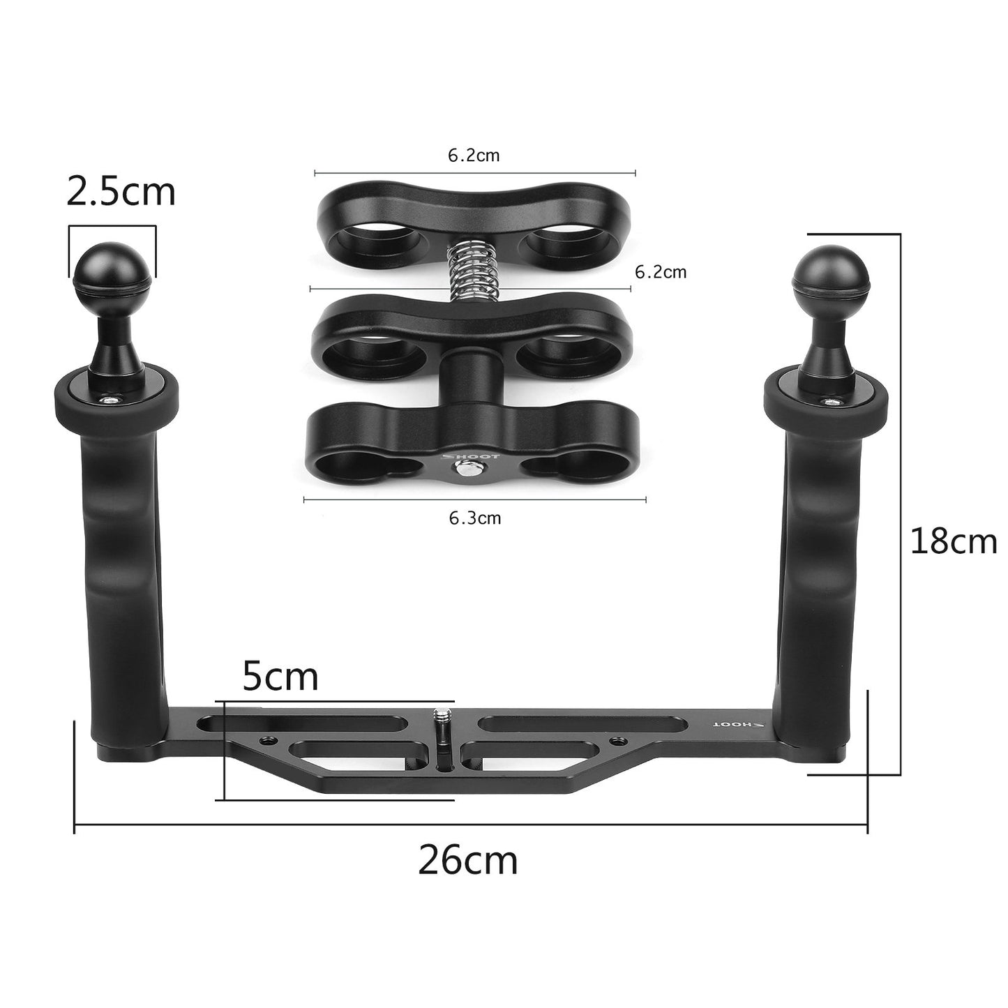 SHOOT Handheld Stabilizer Dual Handle for GoPro Hero 13/12/11/10/9/8/7/(2018)/6/5/4 Cameras and Underwater Dome Port and all Video Light Camera Camcorder LED Light with Ball Head Mount Adapter