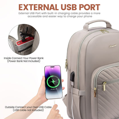 LOVEVOOK backpack for women, large 15.6 inch laptop backpacks waterproof daypacks with USB charging port, elegant work bag school backpack for girls teenagers for work business university travel