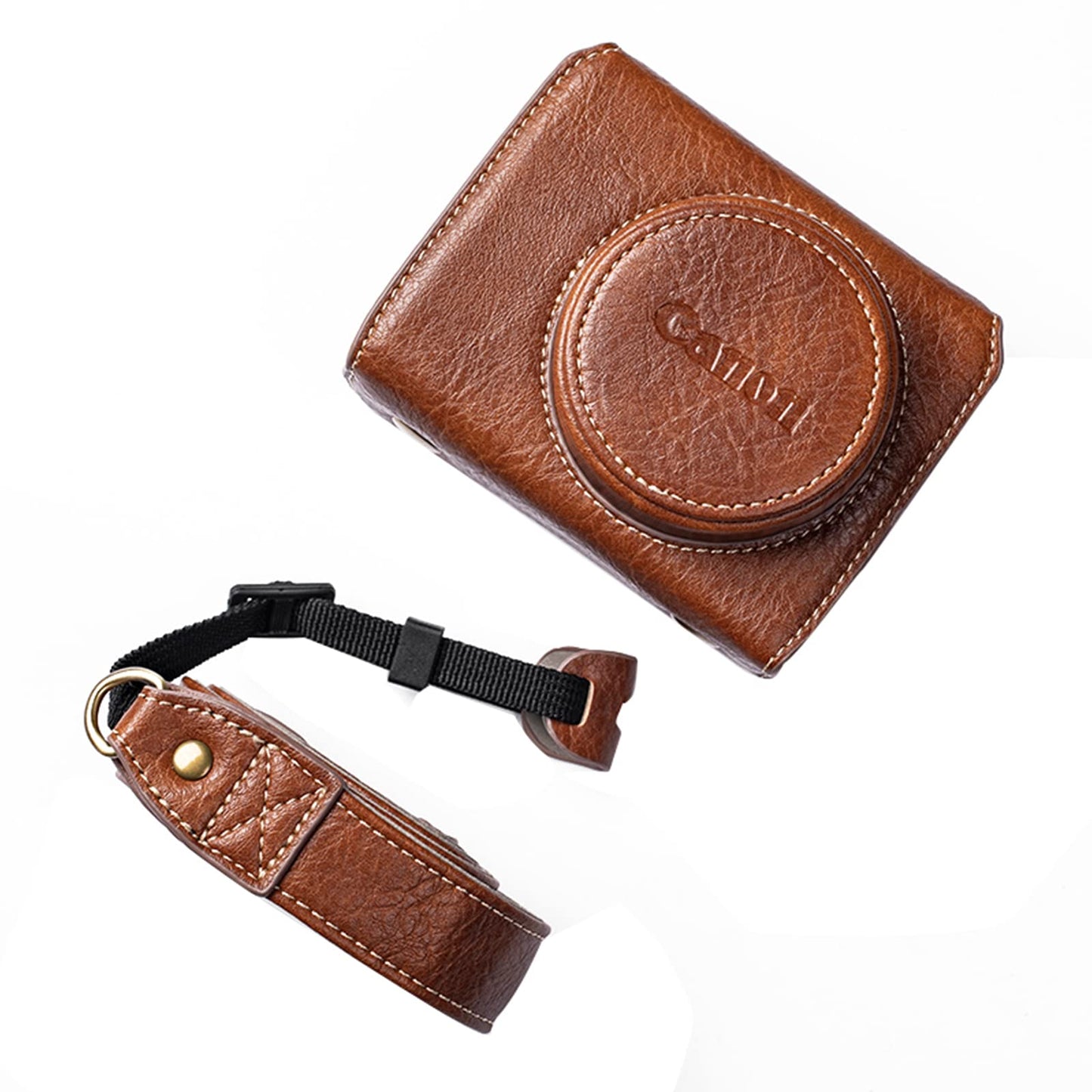 Kinokoo camera bag for Canon G7X / G7X II / G7X III digital camera, Vintage Buffalo PU leather G7X Mark III G7X Mark II protective case with adjustable shoulder strap - Brown