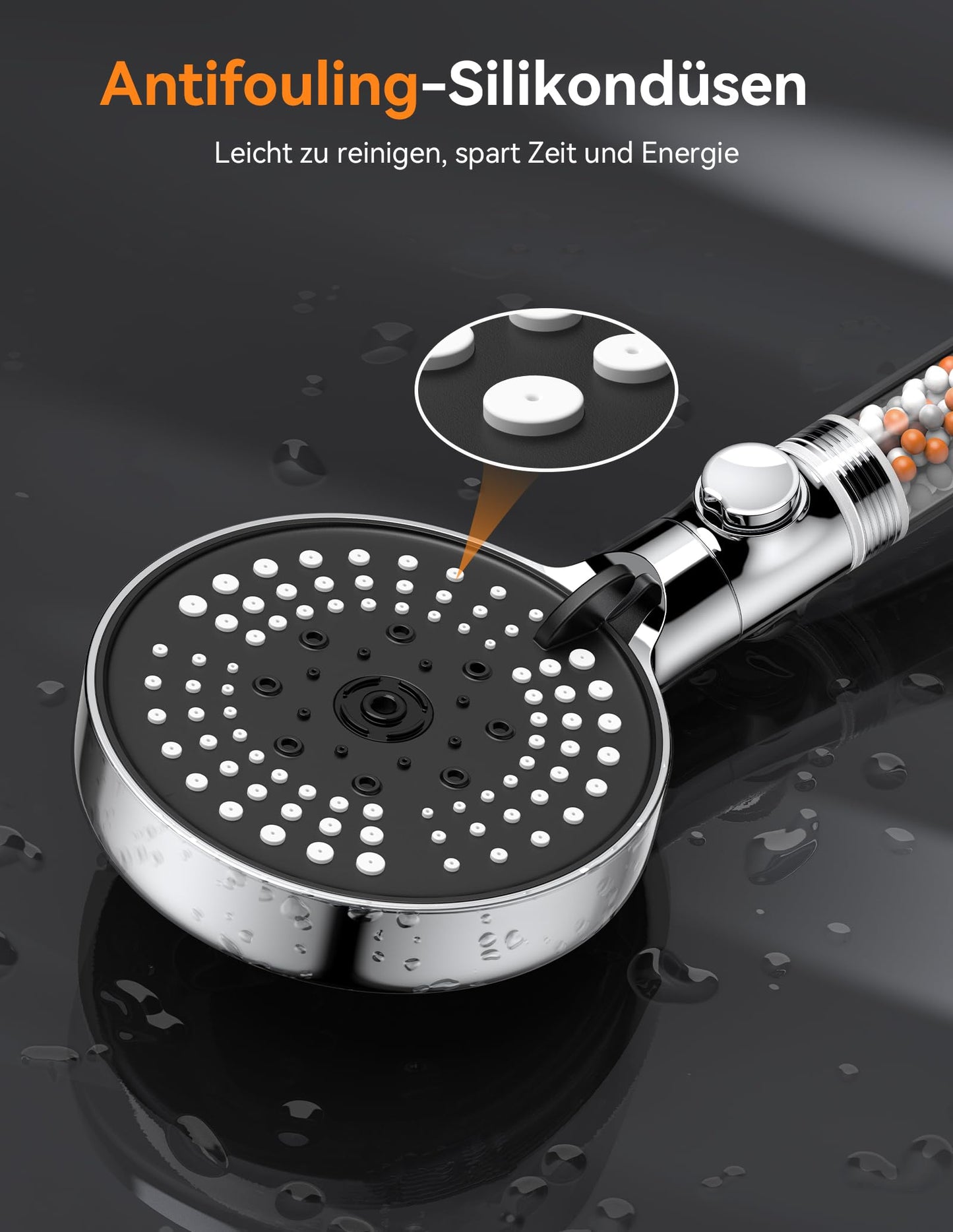 VOXON Shower Head with Hose 1.5M, Water Saving Shower Head with Filter and 6 Spray Modes & Stop Function, Handheld Shower Head with Hose Pressure Boosting with 3-Layer Filtration and Extra Stones