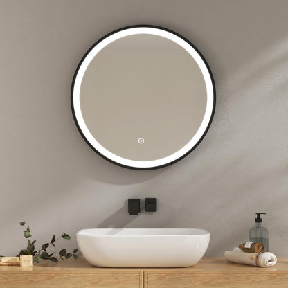 EMKE bathroom mirror with lighting 60cm round mirror with dimmable cool white light, memory function, touch, 3 hours automatic shutdown, round mirror energy-saving